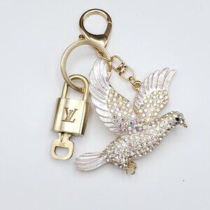 Authentic Louis Vuitton Lock & Key with Unbranded Dove Charm, Keychain